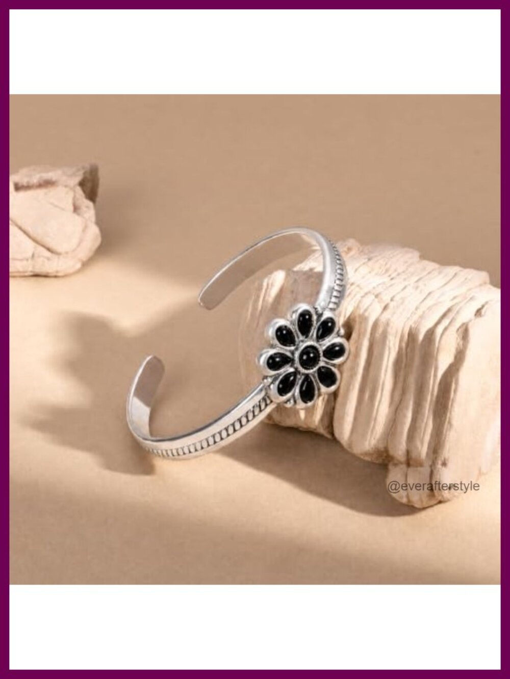 Turquoise Flower Cuff Bracelet Silver Plated Adjustable Western - Picture 5 of 6